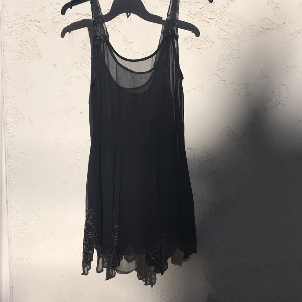 Sheer navy free people shift dress beaded